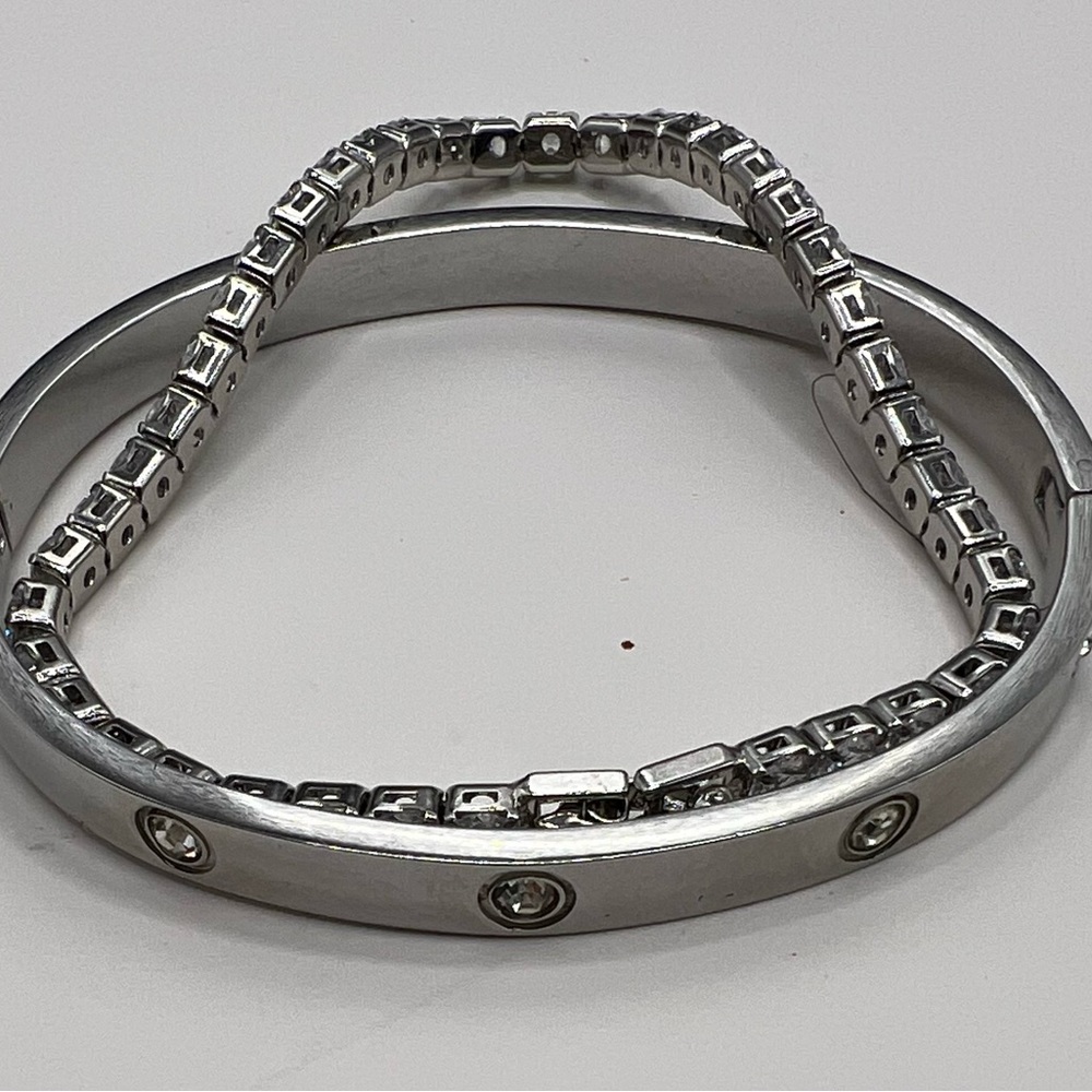 2pcs Gold Stackable Bracelets,18k Gold Plated Ten… - image 4